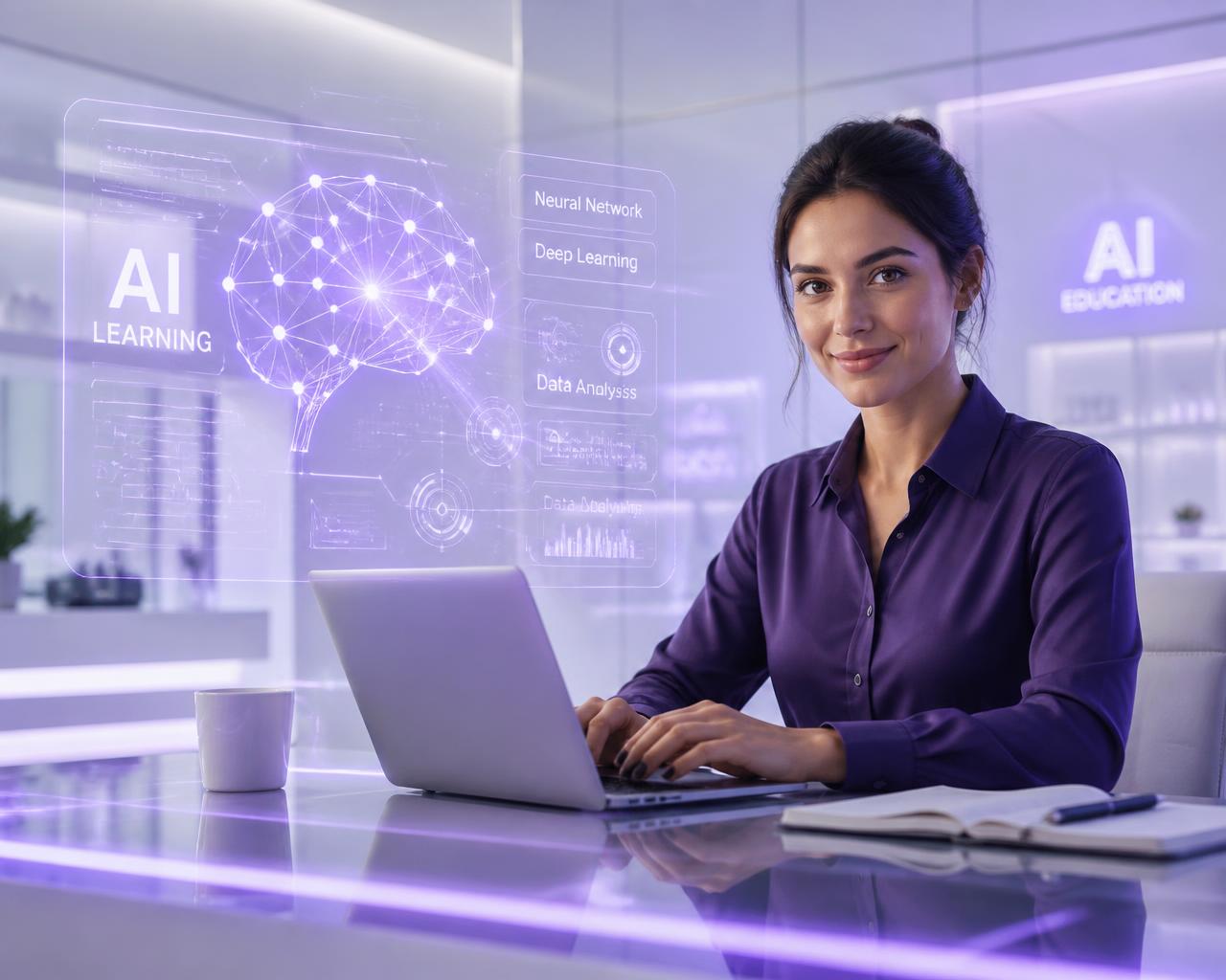 Student building AI projects with holographic neural network interfaces